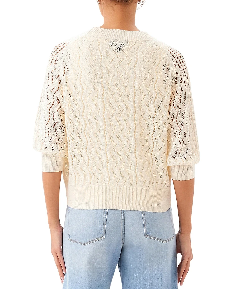 Karen Kane Petite Size 3/4 Sleeve Crochet Cardigan Sweater