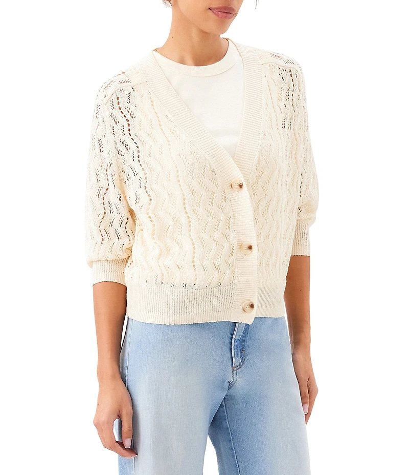 Karen Kane Petite Size 3/4 Sleeve Crochet Cardigan Sweater