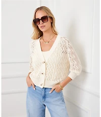 Karen Kane Petite Size 3/4 Sleeve Crochet Cardigan Sweater