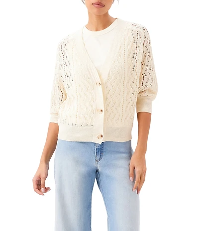 Karen Kane Petite Size 3/4 Sleeve Crochet Cardigan Sweater