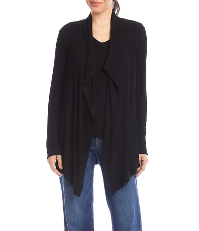 Karen Kane Petite Size Brushed Ribbed Draped Long Sleeve Open Front Cardigan