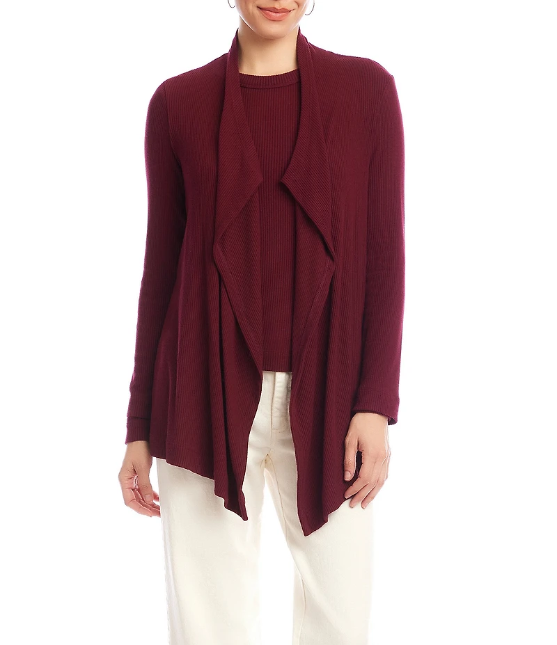 Karen Kane Petite Size Brushed Ribbed Draped Long Sleeve Open Front Cardigan