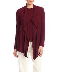 Karen Kane Petite Size Brushed Ribbed Draped Long Sleeve Open Front Cardigan