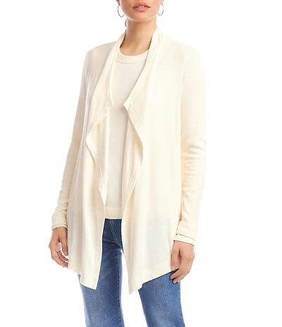 Karen Kane Petite Size Brushed Ribbed Draped Long Sleeve Open Front Cardigan