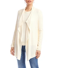 Karen Kane Petite Size Brushed Ribbed Draped Long Sleeve Open Front Cardigan