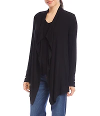 Karen Kane Petite Size Brushed Ribbed Draped Long Sleeve Open Front Cardigan