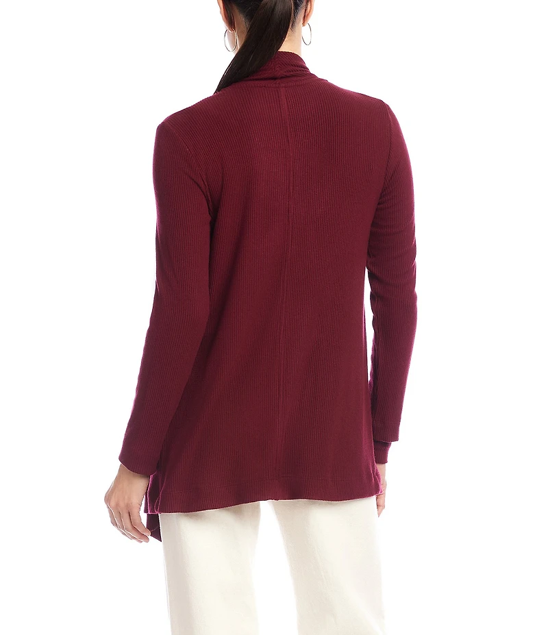 Karen Kane Petite Size Brushed Ribbed Draped Long Sleeve Open Front Cardigan