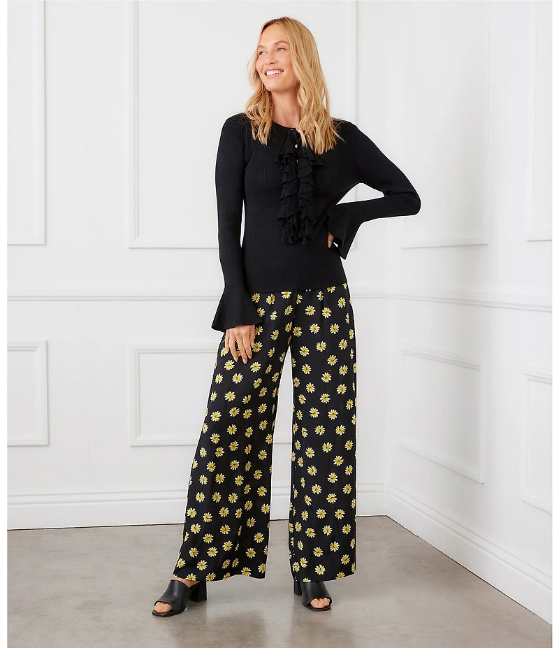 Karen Kane Petite Size Floral Print High Rise Wide Leg Pants