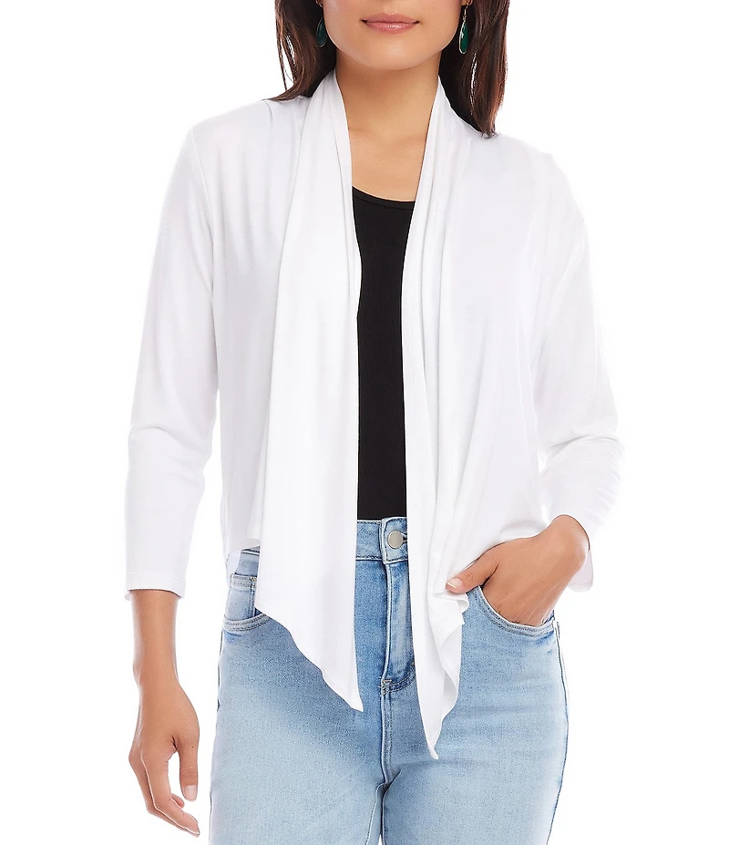 Karen Kane Petite Size Calli Shawl Collar Bracelet Length Sleeve Asymmetrical Hem Drape Open-Front Cardigan