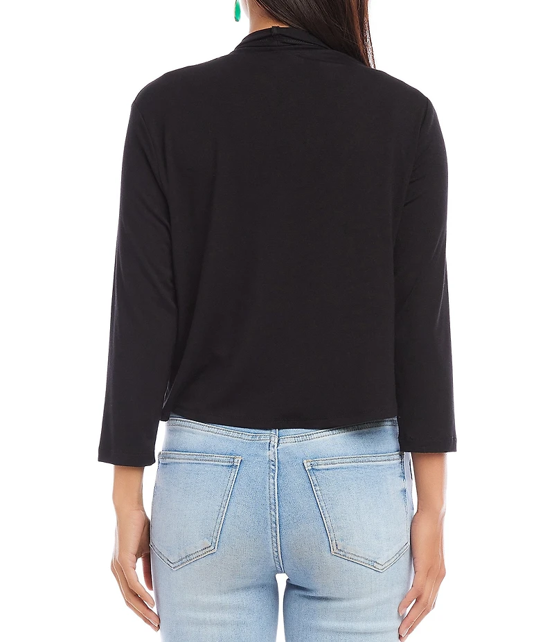 Karen Kane Petite Size Calli Shawl Collar Bracelet Length Sleeve Asymmetrical Hem Drape Open-Front Cardigan