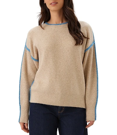 Karen Kane Petite Size Colorblock Contrast Trim Crew Neck Long Sleeve Sweater