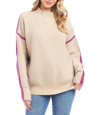Karen Kane Petite Size Colorblock Mock Neck Long Sleeve Sweater
