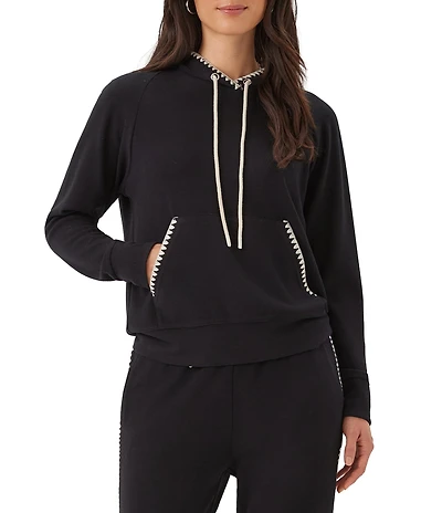 Karen Kane Petite Size Coordinating Jersey Knit Whipstitch Contrast Long Sleeve Hoodie