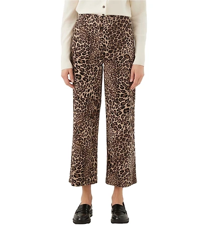 Karen Kane Petite Size Corduroy Cheetah Wide Leg Crop Pant