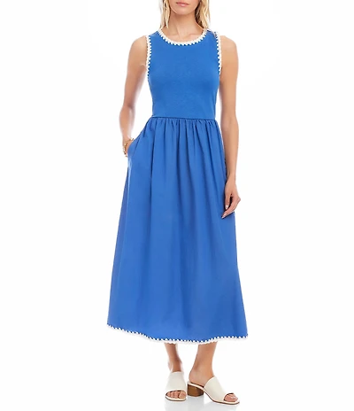 Karen Kane Petite Size Cotton Knit Scoop Neck Sleeveless A-Line Midi Dress