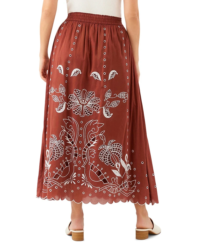Karen Kane Petite Size Cotton Voile Cut-Out Embroidery Pull-On Flare Skirt