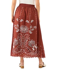 Karen Kane Petite Size Cotton Voile Cut-Out Embroidery Pull-On Flare Skirt