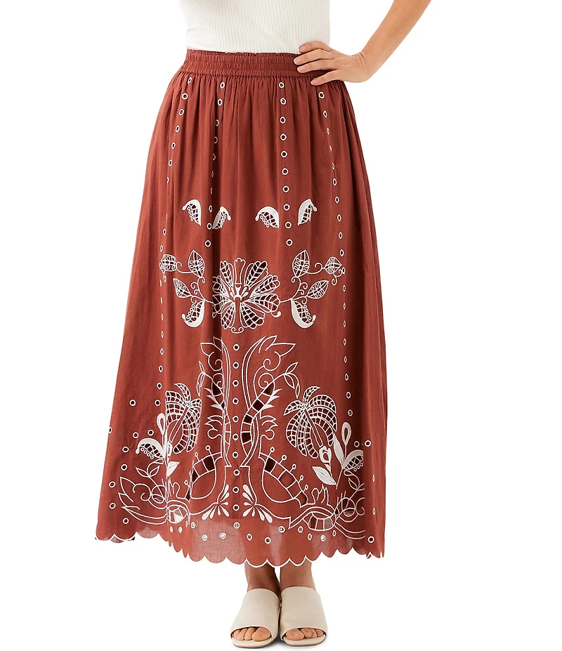 Karen Kane Petite Size Cotton Voile Cut-Out Embroidery Pull-On Flare Skirt
