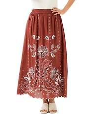 Karen Kane Petite Size Cotton Voile Cut-Out Embroidery Pull-On Flare Skirt