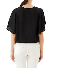 Karen Kane Petite Size Silky Crepe V-Neck Short Sleeve Top
