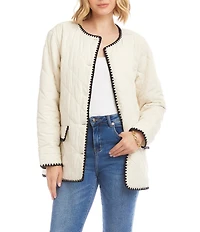 Karen Kane Petite Size Crew Neck Long Sleeve Edge Stitch Quilted Jacket