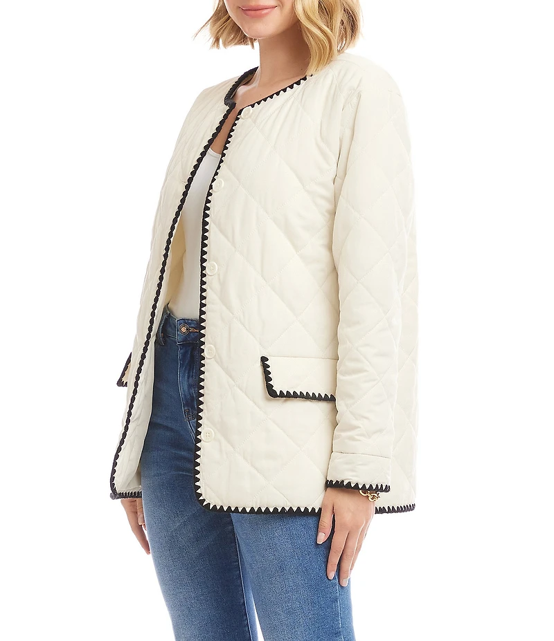 Karen Kane Petite Size Crew Neck Long Sleeve Edge Stitch Quilted Jacket