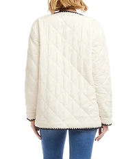 Karen Kane Petite Size Crew Neck Long Sleeve Edge Stitch Quilted Jacket