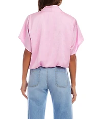 Karen Kane Petite Size Crushed Satin V-Neck Short Sleeve Top