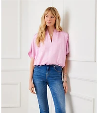 Karen Kane Petite Size Crushed Satin V-Neck Short Sleeve Top