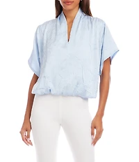 Karen Kane Petite Size Crushed Satin V-Neck Short Sleeve Top