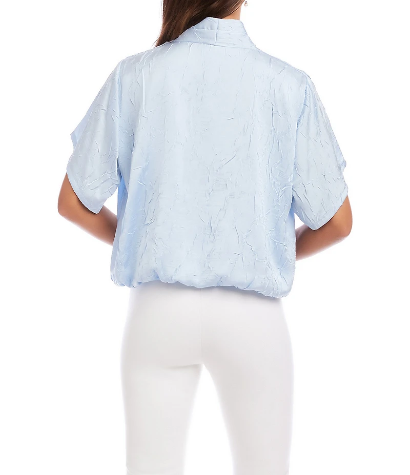 Karen Kane Petite Size Crushed Satin V-Neck Short Sleeve Top