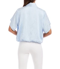 Karen Kane Petite Size Crushed Satin V-Neck Short Sleeve Top