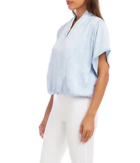 Karen Kane Petite Size Crushed Satin V-Neck Short Sleeve Top