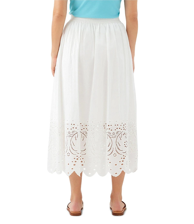 Karen Kane Petite Size Cut-Out Embroidery Pull-On Midi Skirt