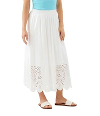 Karen Kane Petite Size Cut-Out Embroidery Pull-On Midi Skirt