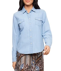 Karen Kane Petite Size Denim Western Point Collar Long Sleeve Snap Front Shirt