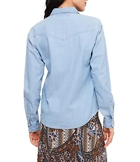 Karen Kane Petite Size Denim Western Point Collar Long Sleeve Snap Front Shirt