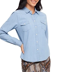 Karen Kane Petite Size Denim Western Point Collar Long Sleeve Snap Front Shirt