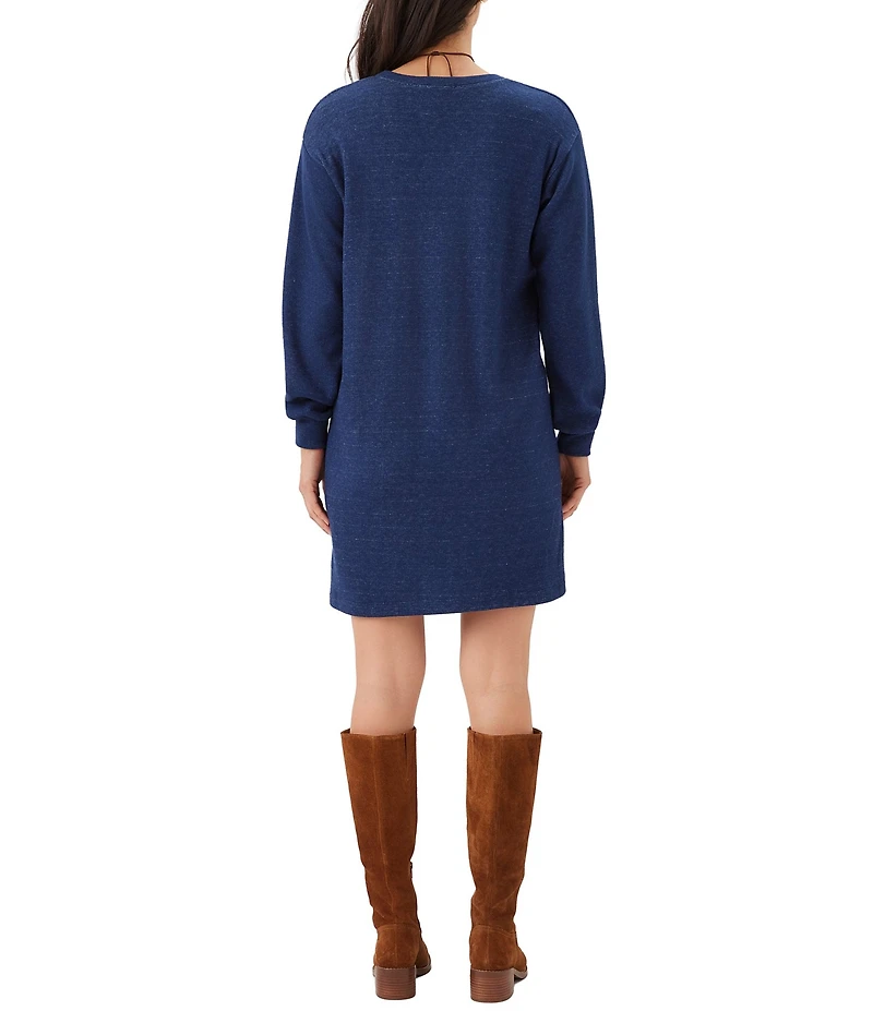 Karen Kane Petite Size Double Rib Knit V-Neck Long Sleeve Button Detail Shift Dress