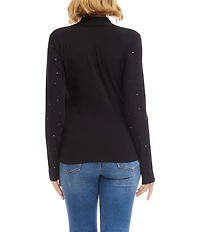 Karen Kane Petite Size Embellished Crossover V-Neck Long Sleeve Top