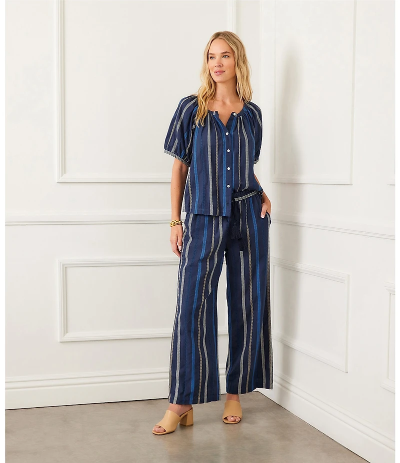 Karen Kane Petite Size Embroidered High Rise Pull-On Wide Leg Cropped Pants
