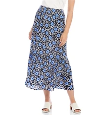 Karen Kane Petite Size Floral Front Slit A-Line Pull-On Midi Skirt