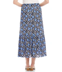 Karen Kane Petite Size Floral Front Slit A-Line Pull-On Midi Skirt