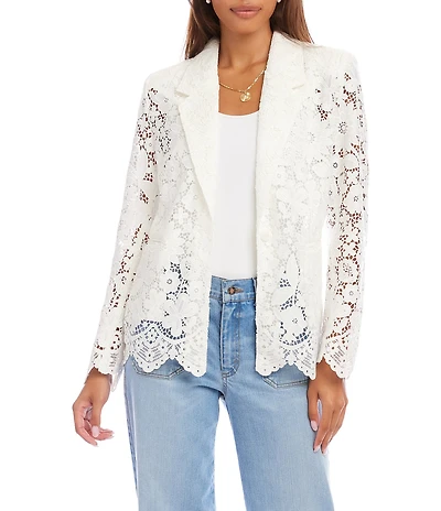 Karen Kane Petite Size Floral Lace Scallop Edge Blazer