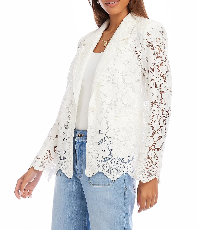 Karen Kane Petite Size Floral Lace Scallop Edge Blazer