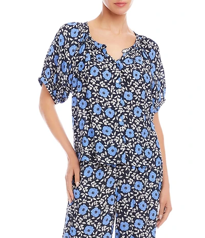 Karen Kane Petite Size Floral Scoop Neck Short Sleeve Peasant Top