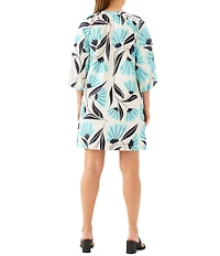 Karen Kane Petite Size Floral Split V-Neck 3/4 Puff Sleeve Shift Dress