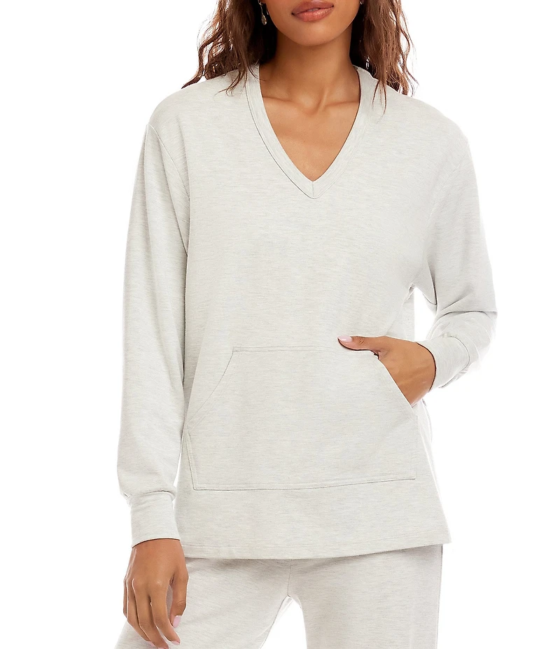 Karen Kane Petite Size French Terry Knit V-Neck Long Sleeve Kangaroo Pocket Coordinating Sweatshirt