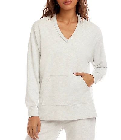 Karen Kane Petite Size French Terry Knit V-Neck Long Sleeve Kangaroo Pocket Coordinating Sweatshirt