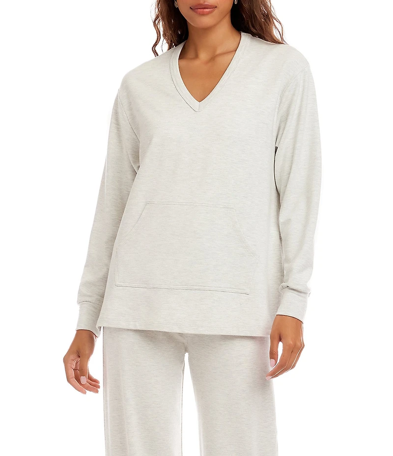 Karen Kane Petite Size French Terry Knit V-Neck Long Sleeve Kangaroo Pocket Coordinating Sweatshirt